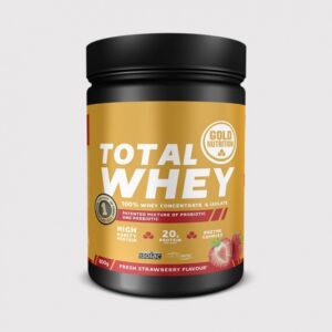 pudra proteica din zer goldnutrition total whey capsuni 800g