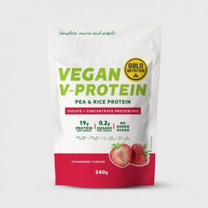 pudra proteica vegetala goldnutrition v protein capsuni 240 g